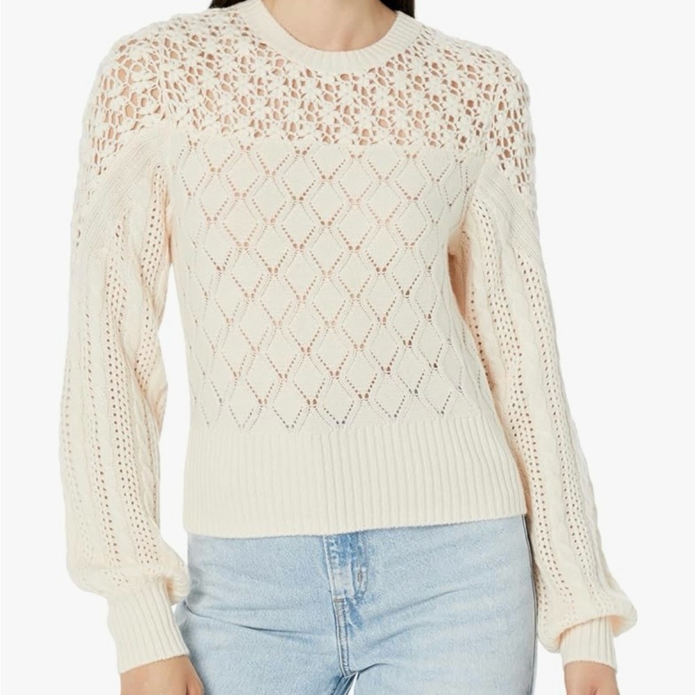 Paige Jordyn Sweater Cream Mixed Knit Wool Blend Size Large